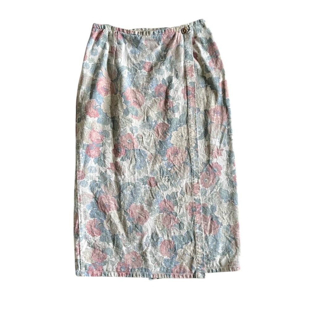 Vintage Floral Printer Denim Wrap Skirt